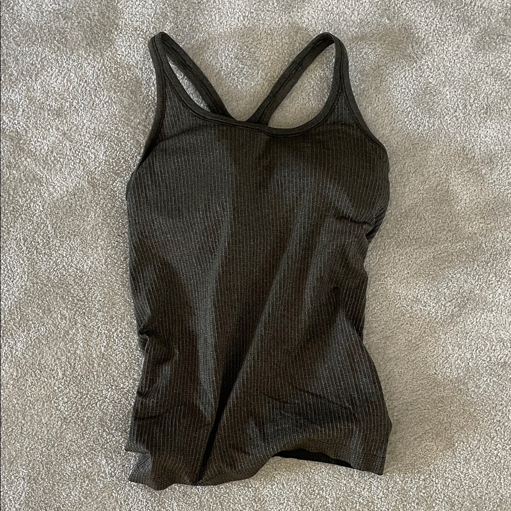 Lululemon Green Sparkle Ribbed Women's Tank Top Size 8 with built in bra